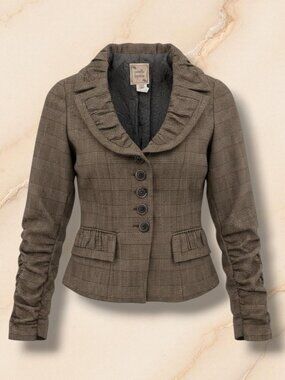 Nanette Lepore Brown Tweed Ruched Silk-Lined Blazer 2